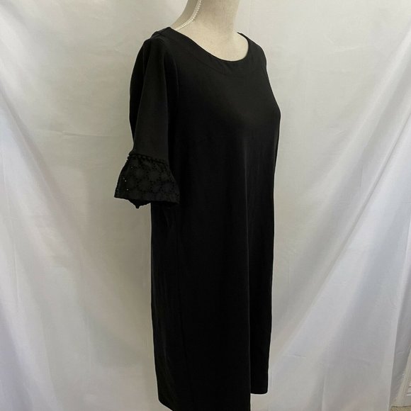 Talbots X Plus Women's Black Shift Dress Eyelet Ruffle Short Sleeve - Picture 4 of 7